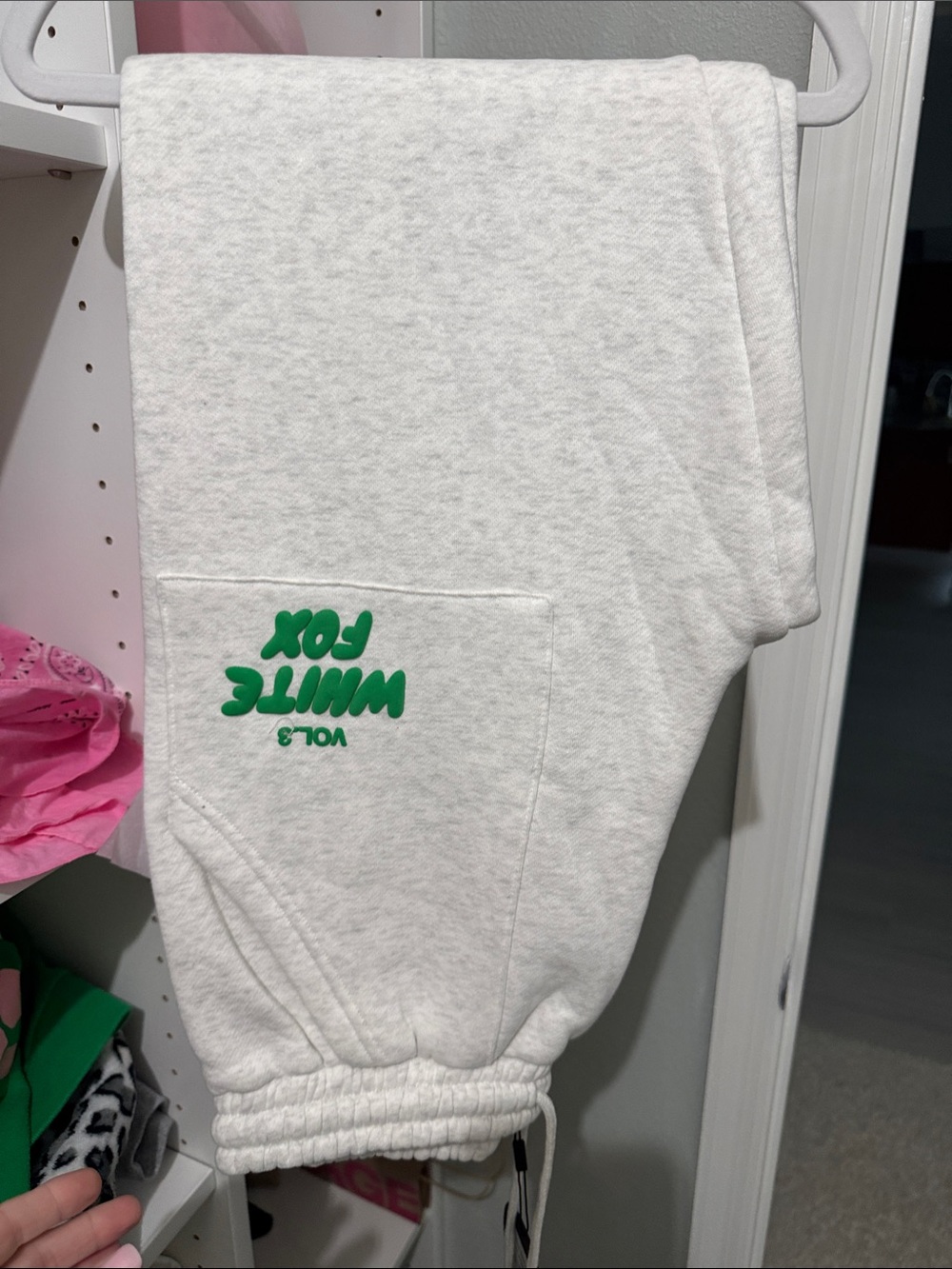 White 'White Fox' Green Logo Sweatpants